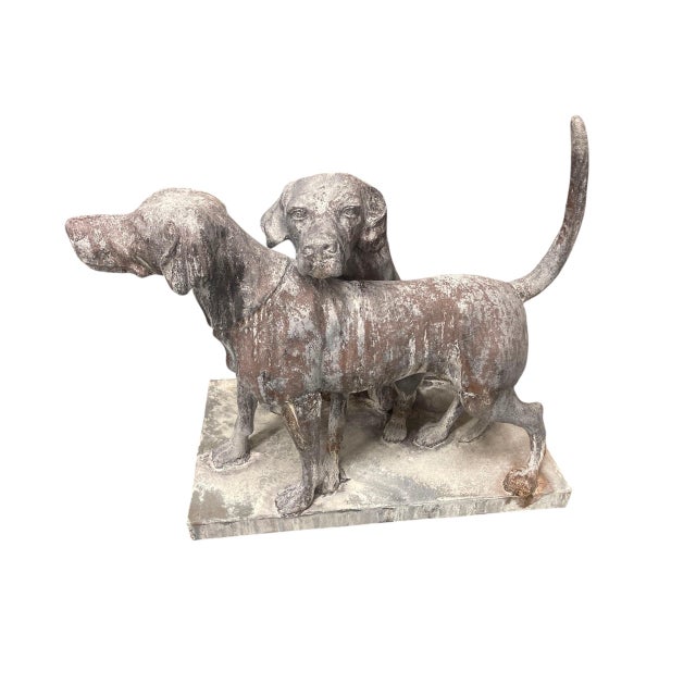 2000 - 2009 Large Vintage French-Style Cast Iron "Snuggling Dogs" Garden Statue For Sale - Image 5 of 12