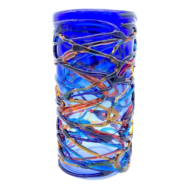 Blue Cylindrical Vase in Murano Glass from YourMurano For Sale