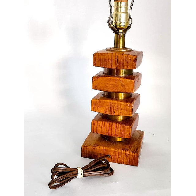 Russel Wright Mid 20th Century Stacked Wood and Brass Ring Lamp in the Style of Russell Wright For Sale - Image 4 of 10