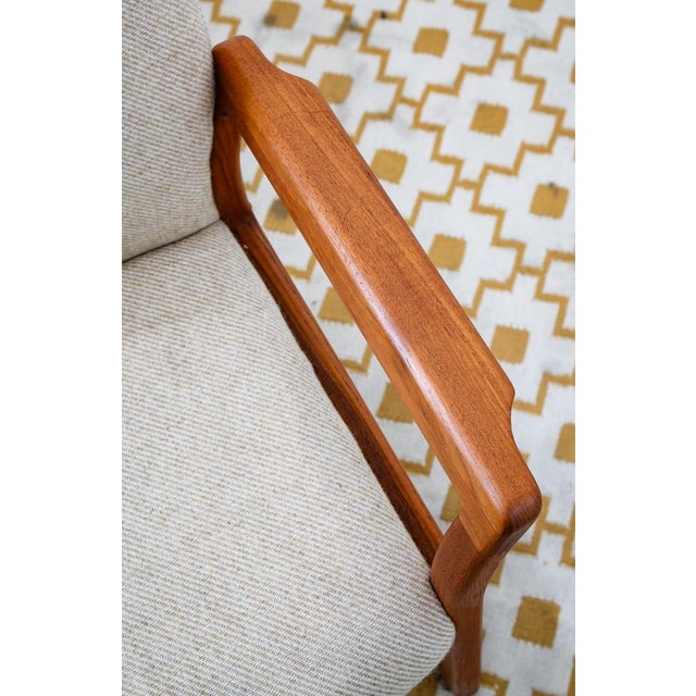 Mid Century Danish Modern Armchairs Dining Chairs Teak Wood White Wool Captain For Sale - Image 11 of 12