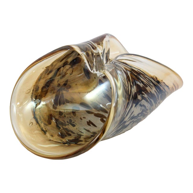 Murano Italian Mouth Blown Art Glass Sculptural Bowl in Brown and Gold For Sale