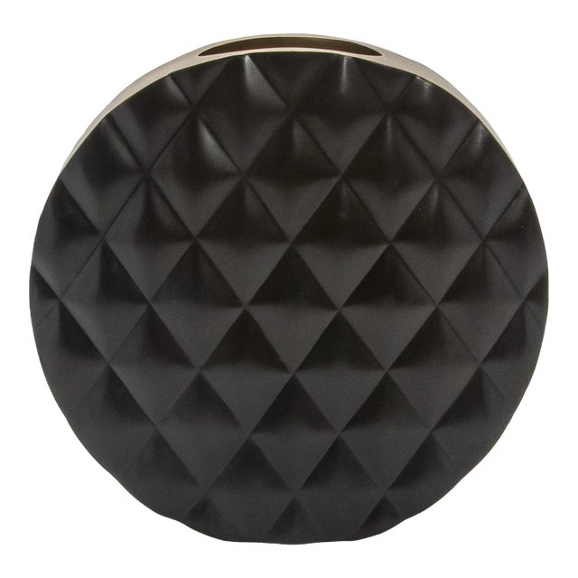 Quilted Vase in Black Oak With Brass Details by Kifu Paris For Sale