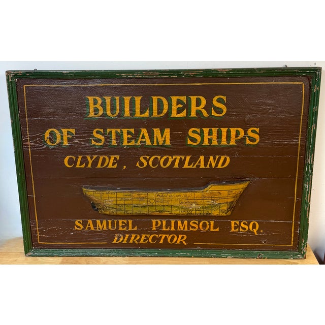 Victorian Clyde Shipbuilders Trade Sign with Annotated Steamship Hull Model An exceptionally rare and historically...