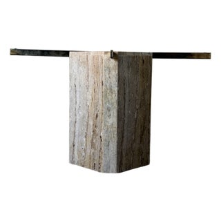 1980s Vintage Italian Postmodern Geometric Marble & Brass Dining Table Base For Sale