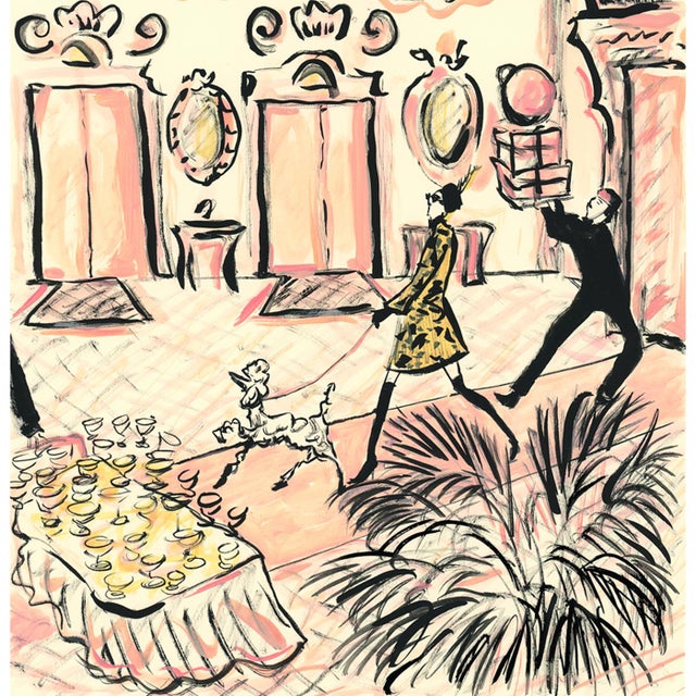 Poodle in the Lobby With Martini Original Contemporary Figurative Print by Pauline De Roussy De Sales For Sale - Image 4 of 4