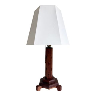 1940s Hexagonal Wood Table Lamp With Diamond Relief For Sale