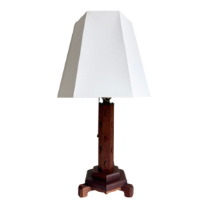 1940s Hexagonal Wood Table Lamp With Diamond Relief