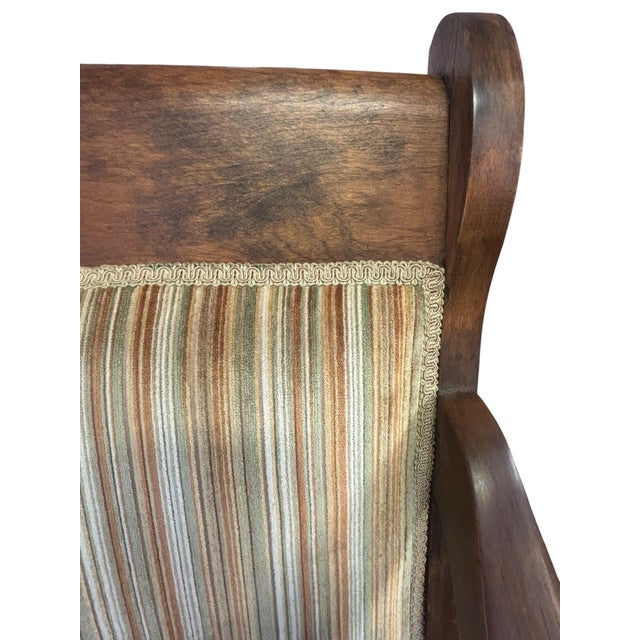 Mid 19th Century Pair of Antique American Empire Walnut Scroll Arm Upholstered Library Chairs, C. 1840–1870, Set of 2 For Sale - Image 5 of 12