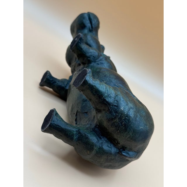 Late 20th Century Solid Cast Iron Hippopotamus Sculpture With Green Patinated For Sale - Image 10 of 11