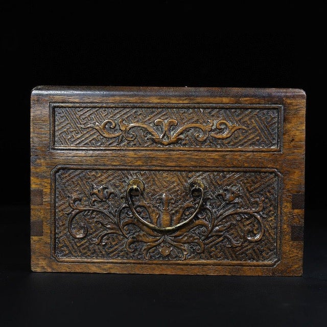 Brown Vintage Huanghuali Wood Carved Box - Abundance & Wealth Motif For Sale - Image 8 of 10