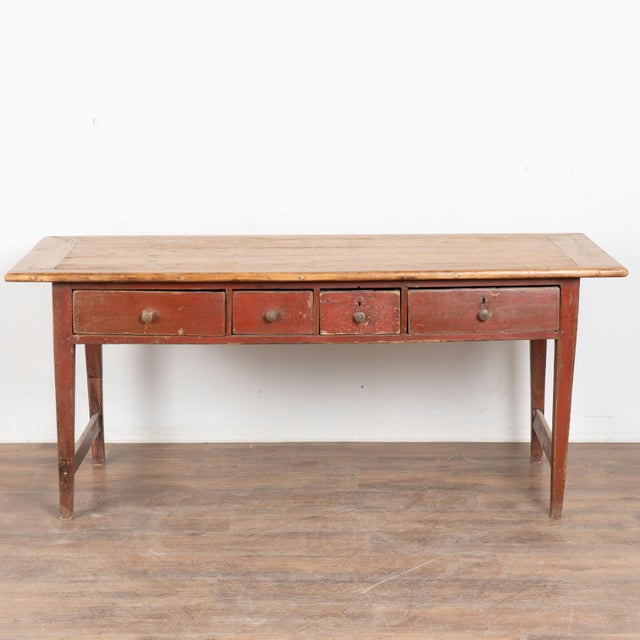 Farmhouse Early 19th Century Swedish Original Red Painted Pine Work Console Table For Sale - Image 3 of 16