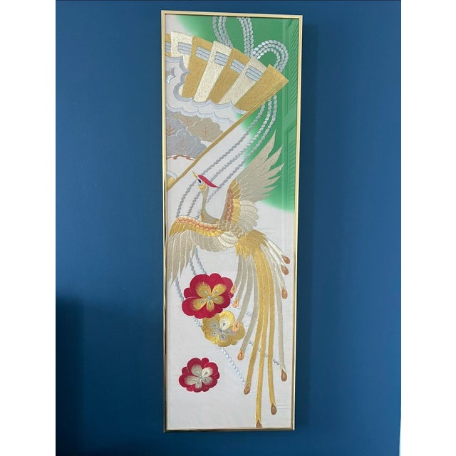Japanese Kimono Silk Phoenix Embroidered Panels, Four-Panel Set, Mid 20th Century For Sale - Image 18 of 18