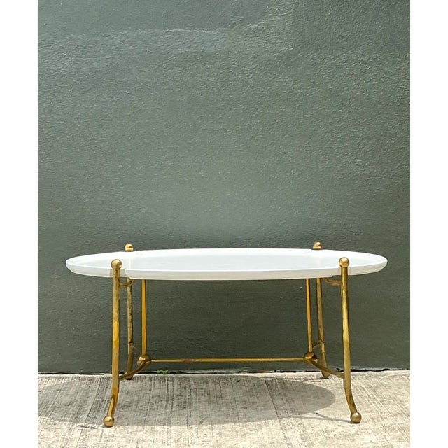 Vintage Brass and Wood Oval Coffee Table For Sale In West Palm - Image 6 of 12