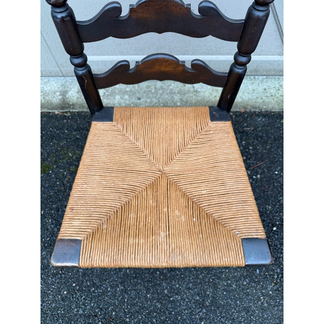 Brown Antique English High Ladder Back Rush Seat Side Chair For Sale - Image 8 of 18