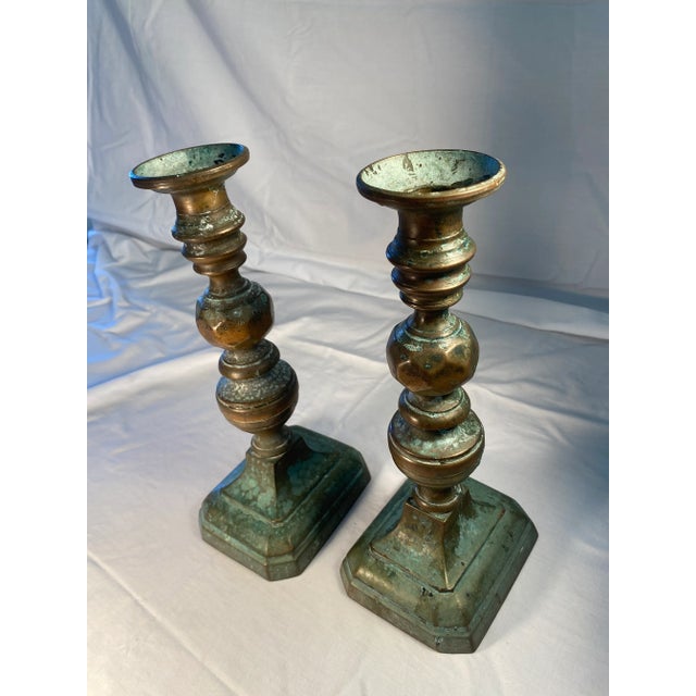 Antique 1800s English Brass Push Up Candlesticks- a Pair For Sale - Image 4 of 9