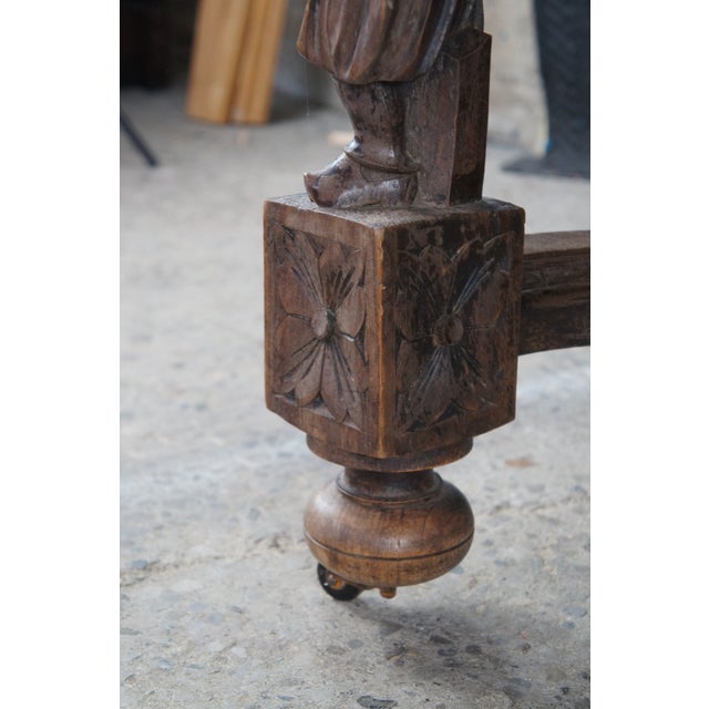 Wood Antique French Breton Brittany Maritime Figural Carved Chestnut Dining Table For Sale - Image 7 of 16