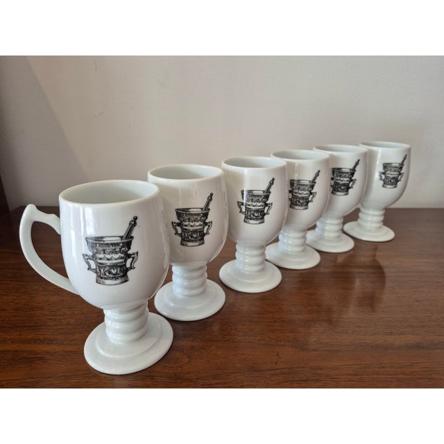 1960s Apothecary Kaysons Pedestal Mugs Set of Six For Sale - Image 4 of 6