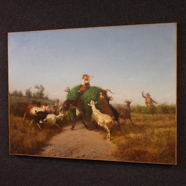 Filippo Palizzi, Pastoral Genre Scene Painting, the Defense of the Grass, 1880, Oil on Canvas For Sale - Image 7 of 16