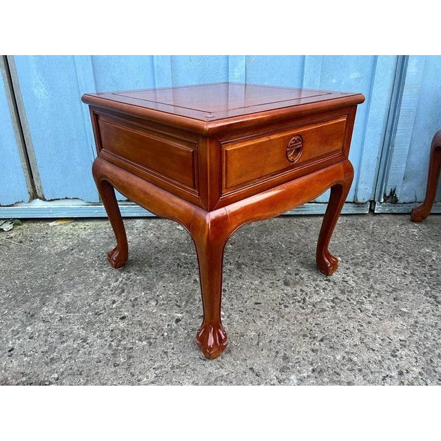 Pair Solid Rosewood End-Side Tables With Glass Top . 1970s For Sale - Image 10 of 12