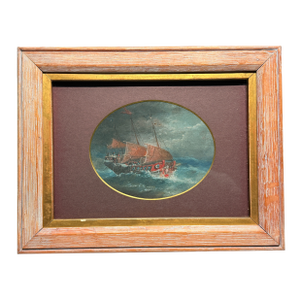 19th Century, Chinese Export Stormy Maritime JunkBoat Painting