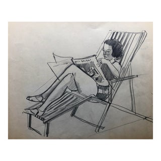 1930s Norman Kent Female Reading in Lawn Chair For Sale