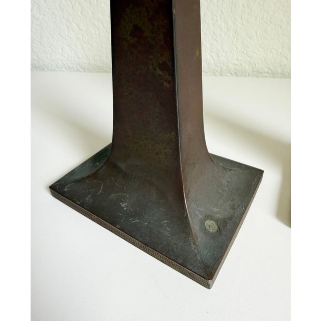 Charles Rennie Mackintosh Arts & Crafts Era Brass Candle Holders, a Pair, Early 20th C For Sale - Image 4 of 11