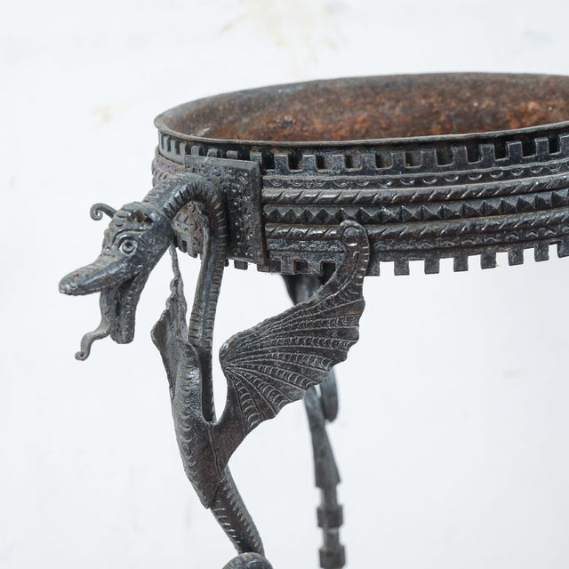 Metal Perch with Turtles and Wrought Iron Grotesques For Sale - Image 5 of 9