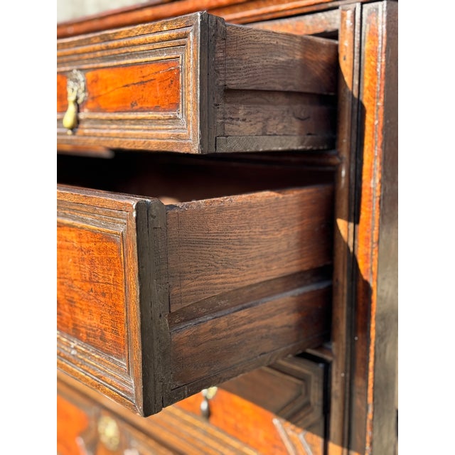 Brown Antique Charles II Oak Geometric Chest of Drawers, 1680 For Sale - Image 8 of 13
