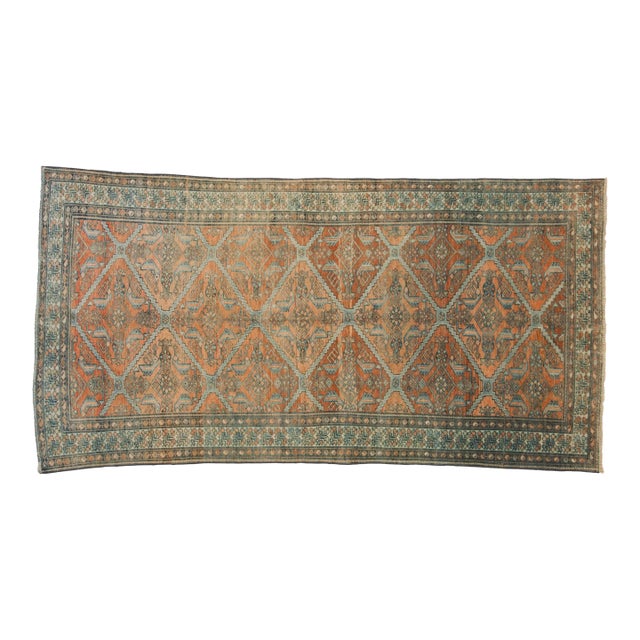 1920s Vintage Persian Malayer Mahi-Mahi Lattice Wool Carpet For Sale