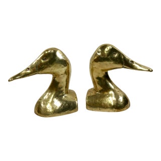 1960s Solid Brass Canvasback Duck Bookends-a Pair For Sale