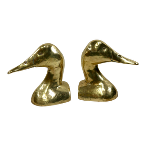 1960s Solid Brass Canvasback Duck Bookends-a Pair