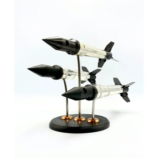 Black Vintage Polish Cold War Triple Rocket Statuette, 1970s For Sale - Image 8 of 11