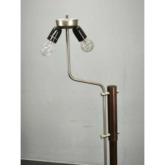 Vintage German Adjustable Oak and Metal Floor Lamp with Handmade Paper Shade, 1970s For Sale - Image 6 of 16