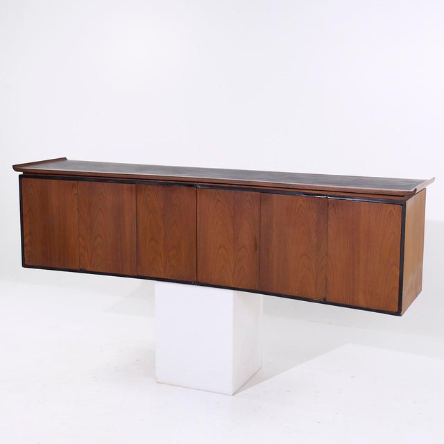 Harvey Probber Style Mid Century Walnut Wall Mounted Curved Credenza For Sale - Image 9 of 9