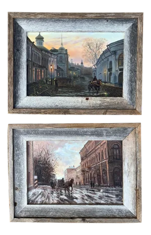 2004 Early America Street Scene Oil Paintings, Framed - a Pair