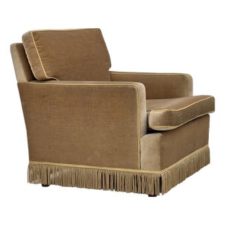 Vintage Danish Lounge Chair in Honey Yellow Furniture Velour, 1970s For Sale