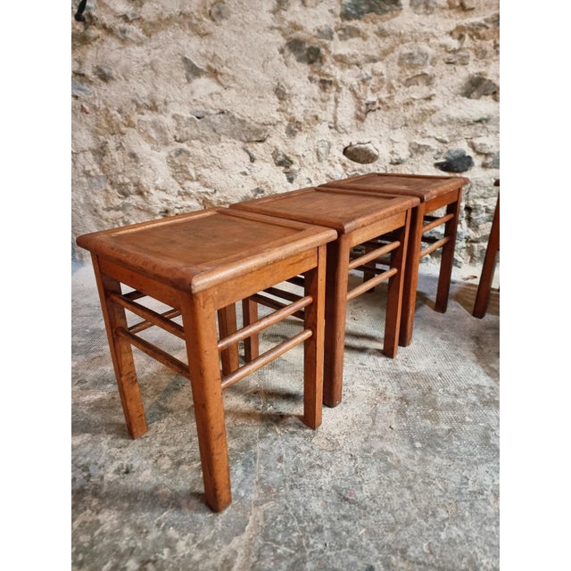 Brown Vintage Workshop Stools in Beech Wood, 1930s, Set of 6 For Sale - Image 8 of 14