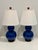 An elegant pair of authentic Ralph Lauren Home double gourd table lamps in a rich cobalt blue glazed porcelain finish....