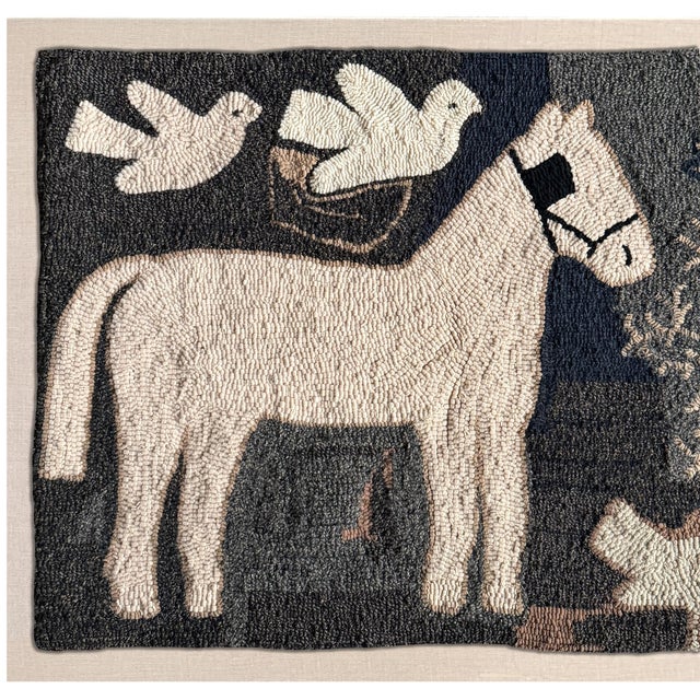 American 20th Century American Draft Horse Hooked Rug on Custom Wall Mount For Sale - Image 3 of 17