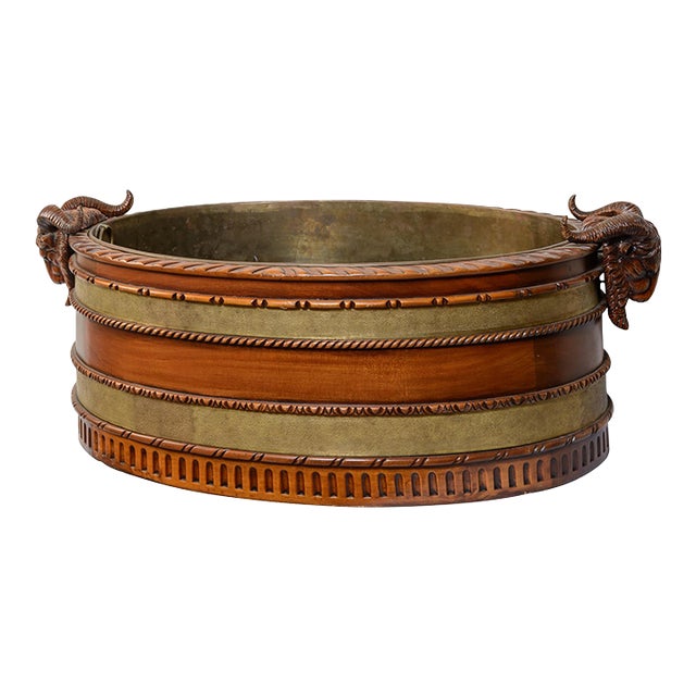 Wine Bottle Cooler, Mahogany & Brass Ram Heads, 1920s For Sale