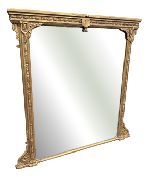 Large Antique English Gilt Overmantle Mirror, 19th Century