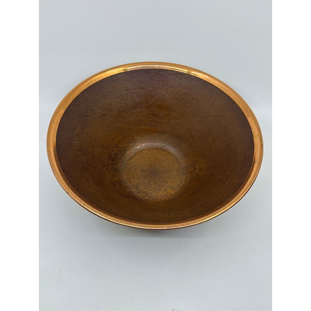 Vintage 1970's Copper Trim Wooden Salad Serving Bowl For Sale In New York - Image 6 of 9
