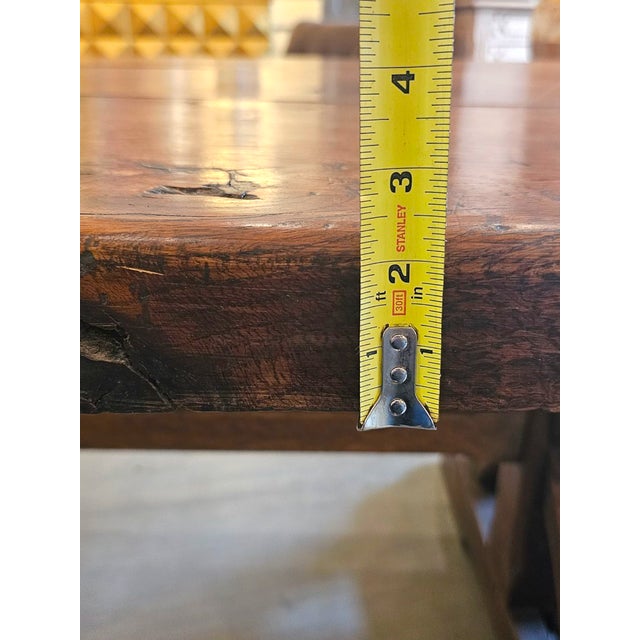 Wood 19th Century French Walnut X-Frame Refractory Farmhouse Dining Table For Sale - Image 7 of 7