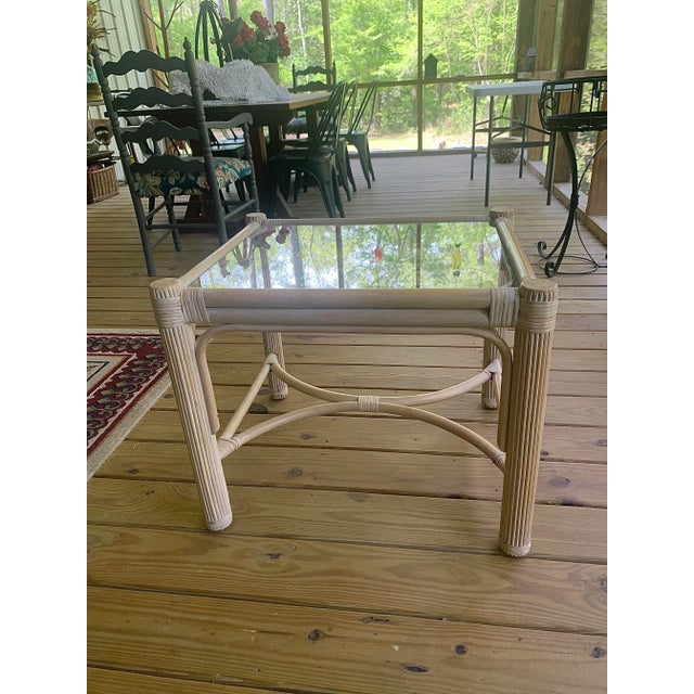 Vintage White Washed Rattan Side Table For Sale - Image 4 of 5