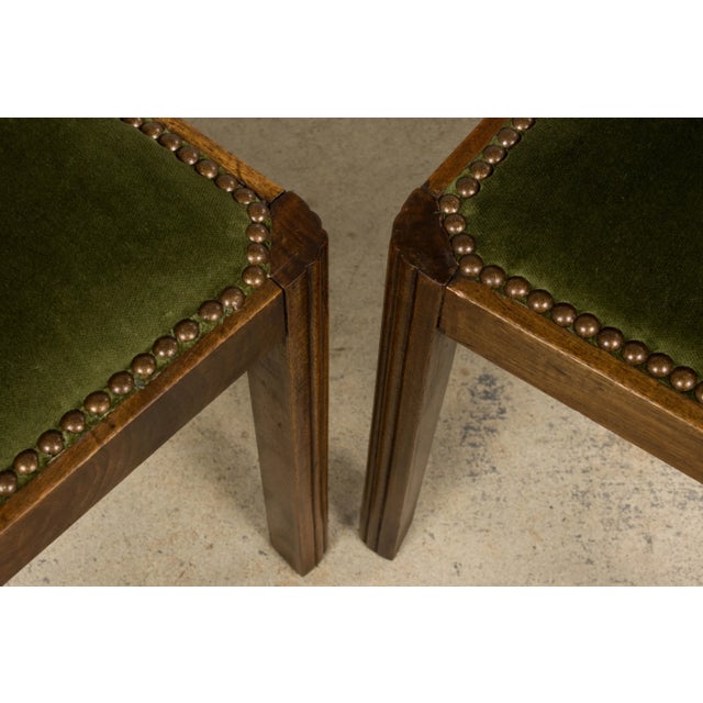 Wood 1930s French Art Deco Maple Dining Chairs W/ Olive Green Velvet - Set of 6 For Sale - Image 7 of 18