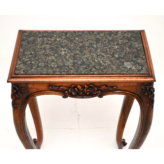 Wood Antique Side Table with Carved Marble Top, 1840 For Sale - Image 7 of 11