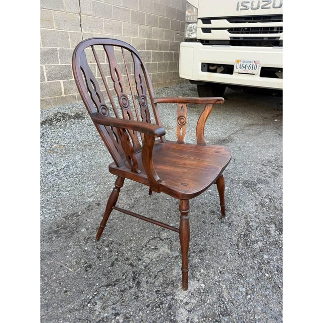Pair of 19th Century Low Back Solid Wood Windsor Armchairs For Sale - Image 9 of 16