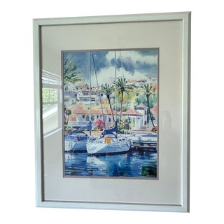 1980s Art Coastal Sailing, Framed For Sale