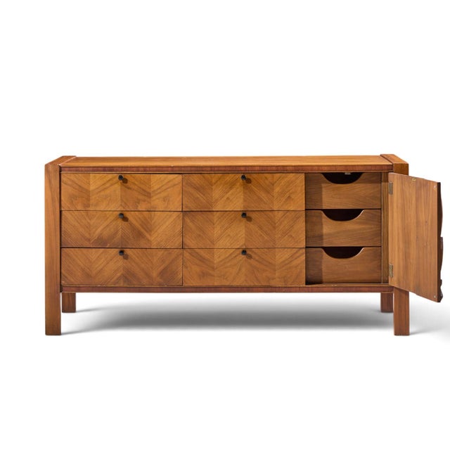 Brown United Tiki Brutalist Mid Century Walnut Lowboy Dresser For Sale - Image 8 of 9