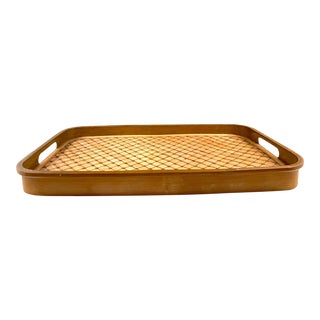 1970’s Wicker and Bamboo Handled Serving Tray For Sale